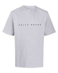 Мужская серая футболка с круглым вырезом с вышивкой от Daily Paper