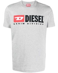 Мужская серая футболка с круглым вырезом с вышивкой от Diesel