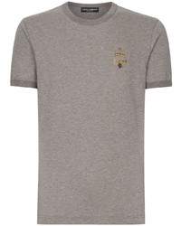 Мужская серая футболка с круглым вырезом с вышивкой от Dolce & Gabbana