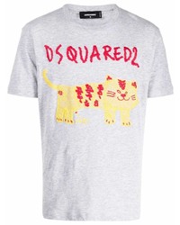 Мужская серая футболка с круглым вырезом с вышивкой от DSQUARED2