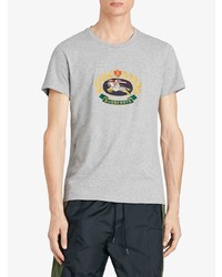 Мужская серая футболка с круглым вырезом с вышивкой от Burberry
