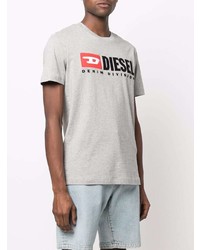 Мужская серая футболка с круглым вырезом с вышивкой от Diesel