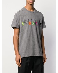 Мужская серая футболка с круглым вырезом с вышивкой от Versace