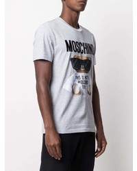 Мужская серая футболка с круглым вырезом с вышивкой от Moschino