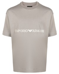 Мужская серая футболка с круглым вырезом с вышивкой от Emporio Armani