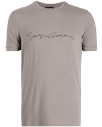 Мужская серая футболка с круглым вырезом с вышивкой от Giorgio Armani