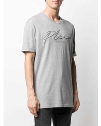 Мужская серая футболка с круглым вырезом с вышивкой от Philipp Plein