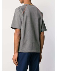 Мужская серая футболка с круглым вырезом с вышивкой от Prada