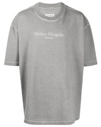Мужская серая футболка с круглым вырезом с вышивкой от Maison Margiela