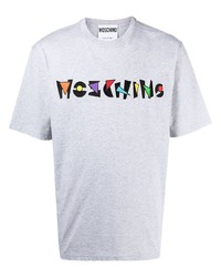Мужская серая футболка с круглым вырезом с вышивкой от Moschino
