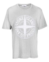 Мужская серая футболка с круглым вырезом с вышивкой от Stone Island
