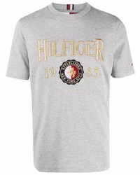 Мужская серая футболка с круглым вырезом с вышивкой от Tommy Hilfiger