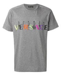 Мужская серая футболка с круглым вырезом с вышивкой от Versace