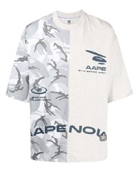 Мужская серая футболка с круглым вырезом с камуфляжным принтом от AAPE BY A BATHING APE