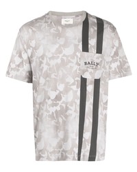 Мужская серая футболка с круглым вырезом с камуфляжным принтом от Bally