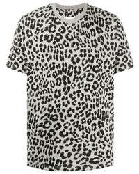 Серая футболка с круглым вырезом с леопардовым принтом