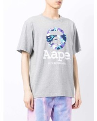 Мужская серая футболка с круглым вырезом с принтом от AAPE BY A BATHING APE