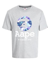 Мужская серая футболка с круглым вырезом с принтом от AAPE BY A BATHING APE