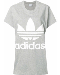 Женская серая футболка с круглым вырезом с принтом от adidas