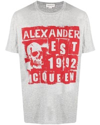 Мужская серая футболка с круглым вырезом с принтом от Alexander McQueen
