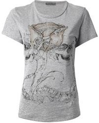 Женская серая футболка с круглым вырезом с принтом от Alexander McQueen
