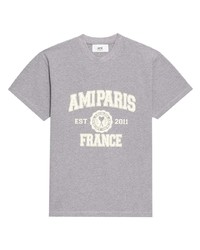 Мужская серая футболка с круглым вырезом с принтом от Ami Paris