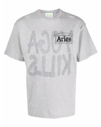 Мужская серая футболка с круглым вырезом с принтом от Aries