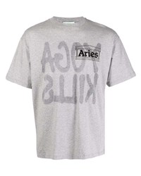 Мужская серая футболка с круглым вырезом с принтом от Aries