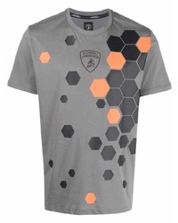 Мужская серая футболка с круглым вырезом с принтом от Automobili Lamborghini