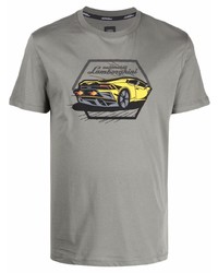 Мужская серая футболка с круглым вырезом с принтом от Automobili Lamborghini