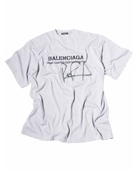 Мужская серая футболка с круглым вырезом с принтом от Balenciaga