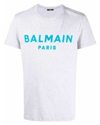 Мужская серая футболка с круглым вырезом с принтом от Balmain