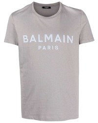 Мужская серая футболка с круглым вырезом с принтом от Balmain