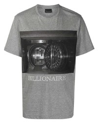 Мужская серая футболка с круглым вырезом с принтом от Billionaire