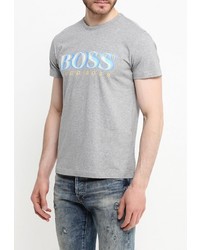 Мужская серая футболка с круглым вырезом с принтом от Boss Green