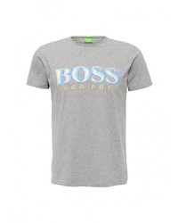 Мужская серая футболка с круглым вырезом с принтом от Boss Green