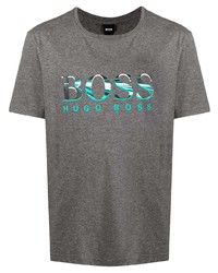 Мужская серая футболка с круглым вырезом с принтом от BOSS HUGO BOSS