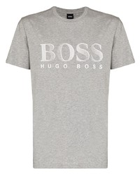 Мужская серая футболка с круглым вырезом с принтом от BOSS
