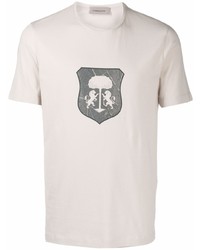 Мужская серая футболка с круглым вырезом с принтом от Corneliani