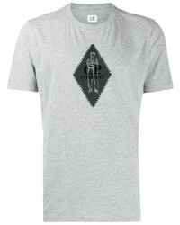 Мужская серая футболка с круглым вырезом с принтом от CP Company