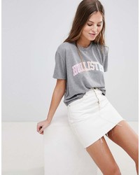 Женская серая футболка с круглым вырезом с принтом от Hollister