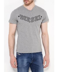 Мужская серая футболка с круглым вырезом с принтом от Diesel