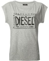 Женская серая футболка с круглым вырезом с принтом от Diesel
