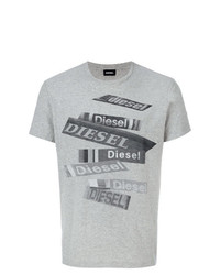 Мужская серая футболка с круглым вырезом с принтом от Diesel