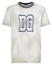 Мужская серая футболка с круглым вырезом с принтом от Dolce & Gabbana