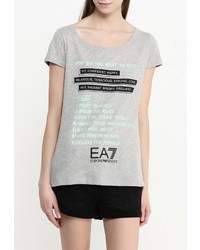 Женская серая футболка с круглым вырезом с принтом от EA7