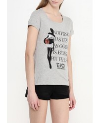 Женская серая футболка с круглым вырезом с принтом от EA7