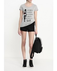 Женская серая футболка с круглым вырезом с принтом от EA7