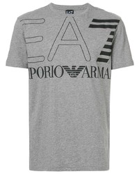 Мужская серая футболка с круглым вырезом с принтом от Ea7 Emporio Armani