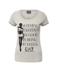 Женская серая футболка с круглым вырезом с принтом от EA7